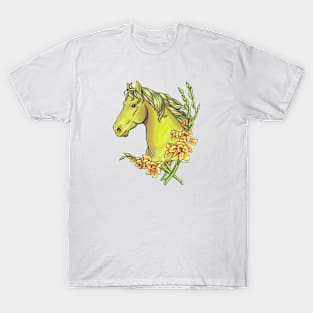 Peridot Horse with Gladiolus Flowers T-Shirt